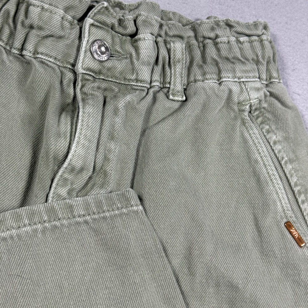 Zara‎ Womens Paperbag Waist Tapered Pants Sage Green Olive Elastic Cuff Size 2